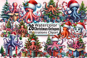 Watercolor Christmas Octopus Sublima