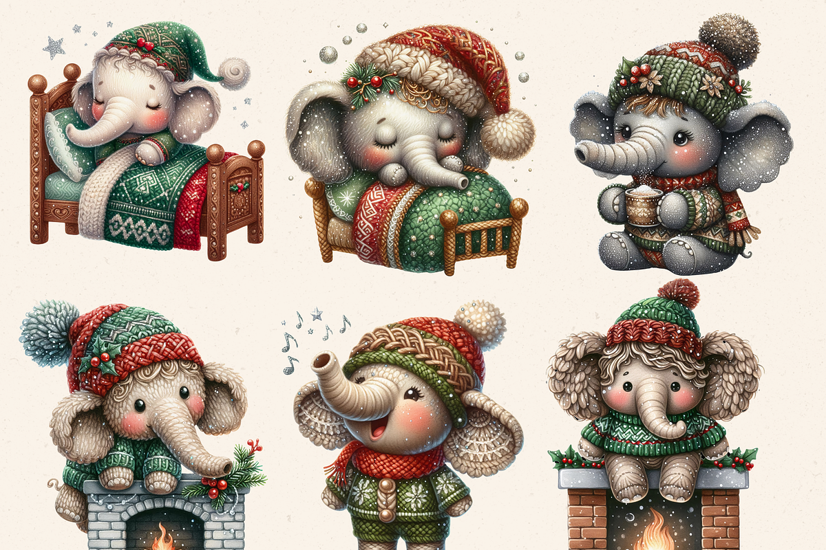 CHRISTMAS ELEPHANT CLIPART PACK, a Seasonal Illustration by Daring Digies (Photo 3 of 9)