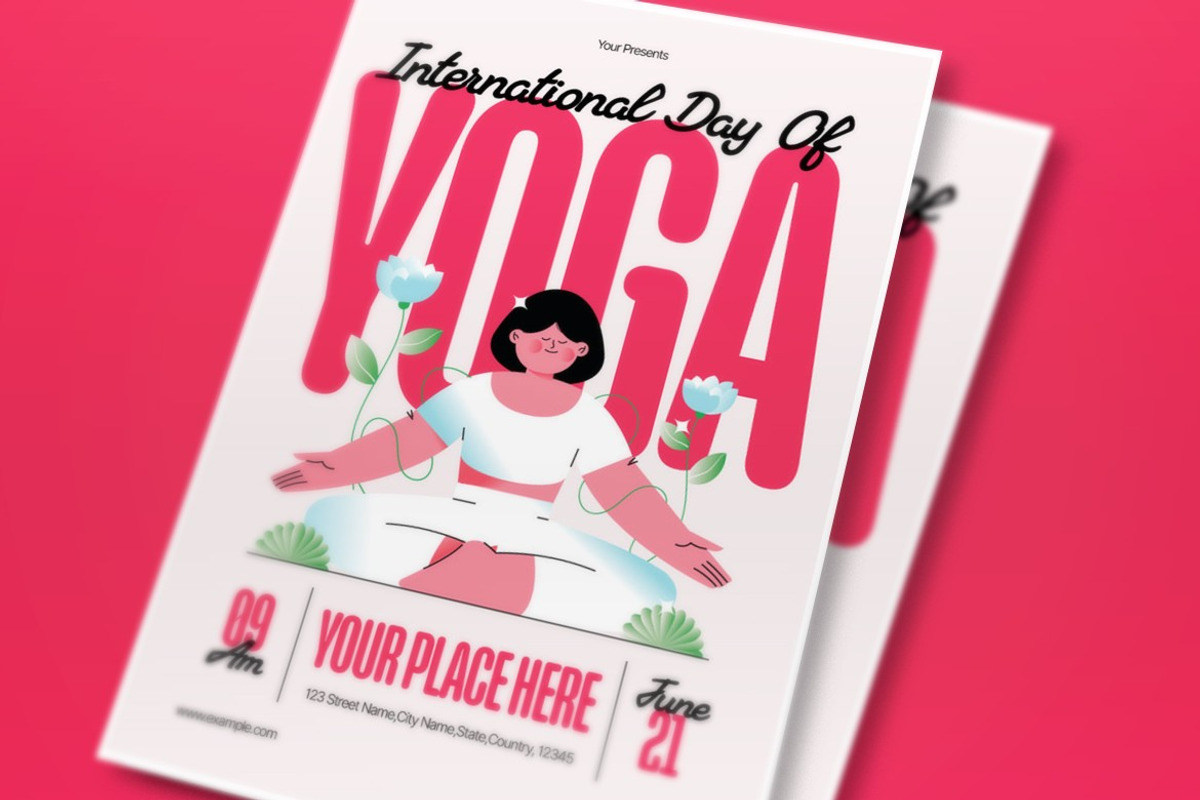 Pink Bold Day Of Yoga Flyer Set, a Flyer Template by graphicook (Photo 2 of 3)