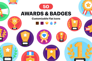 Awards Icons - 50 Flat Vector Icons