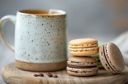 Mug of coffee and macaroons, a Food & Drink Photo by MistyDay