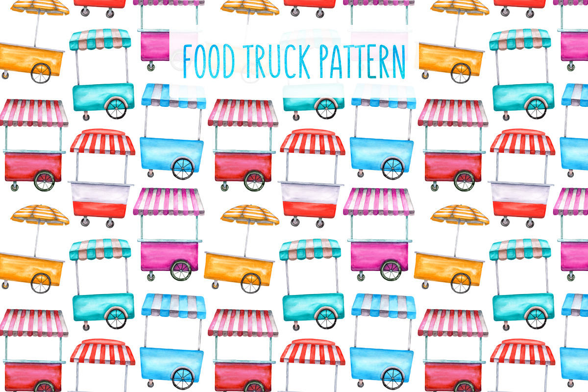 Watercolor food trucks and carts, a Food Illustration by Olha's watercolor (Photo 9 of 10)