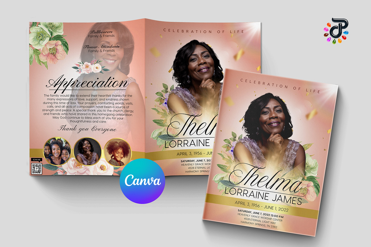 Elegant Canva Obituary Template, a Brochure Template by Protech Design ENT (Photo 1 of 9)