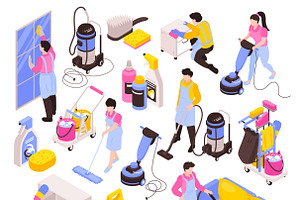 Isometric Cleaning Service Set