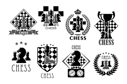 Chess club and game contest vector icons, an Illustration by Vector Tradition