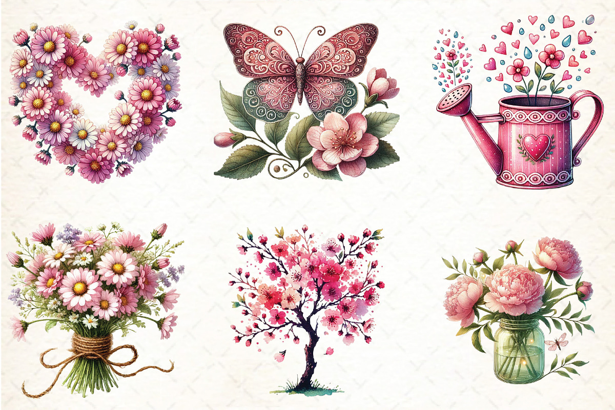 Pink Spring Clipart, an Illustration by DreamCafeArt (Photo 3 of 5)
