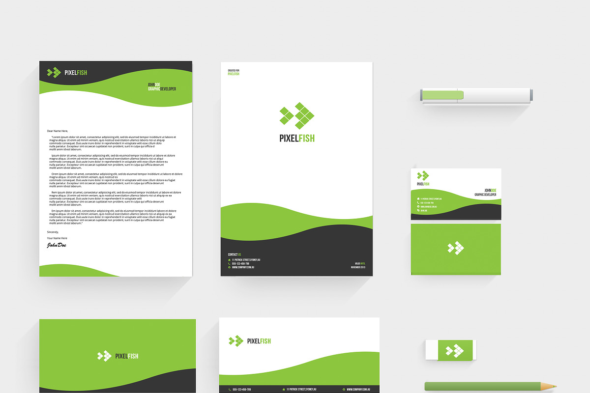 Pixelfish Stationery, a Stationery Template by MusiqueDesigns