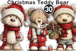 Christmas Teddy Bear Clipart, a Seasonal Illustration by Black Bird Studio
