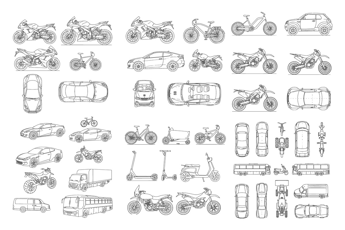 Vehicles and Transportation Line Art, a Transportation Illustration by MkStudio (Photo 1 of 3)