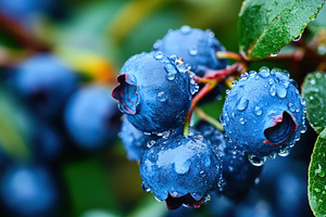 Ripe blueberries glistening with dew, a Photo by Pavel_design