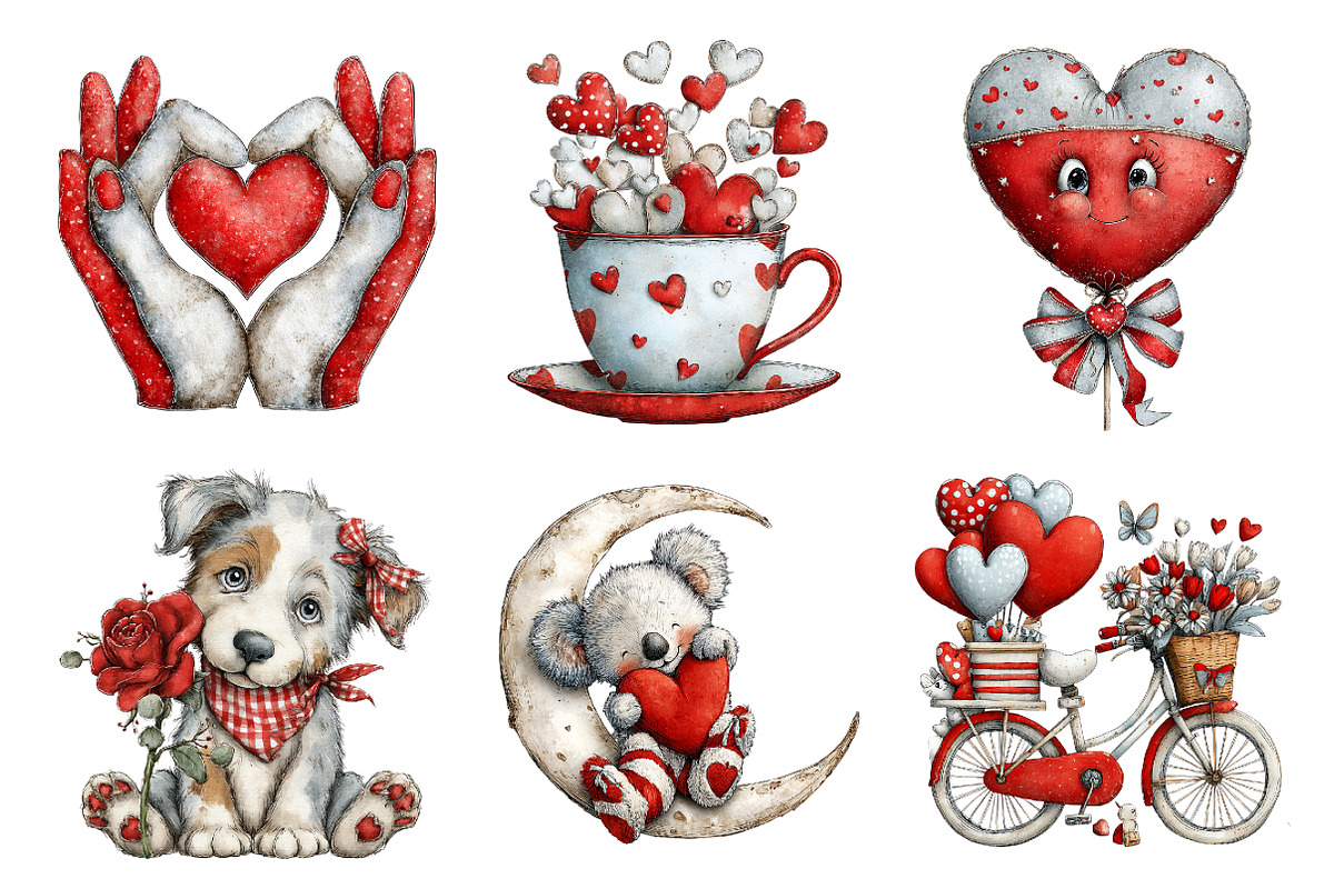 Vintage Cute Valentine's Day Clipart, an Illustration by Design Market (Photo 3 of 3)