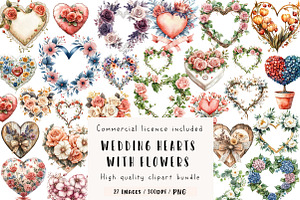 Wedding Hearts with Flowers Clipart, an Illustration by CreationArt