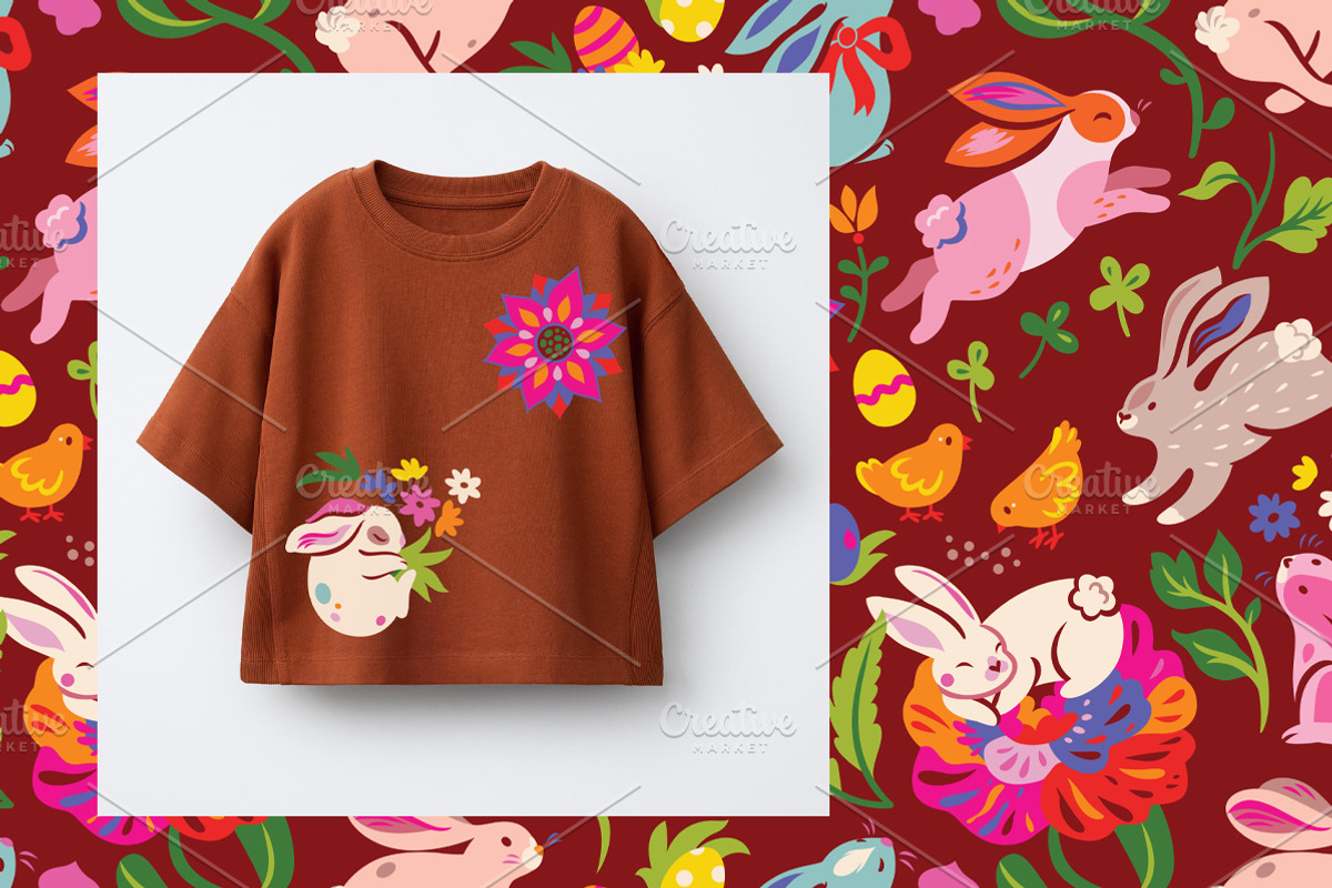 Folk Garden Easter Bunnies, a Pattern Graphic by PenguinHouse (Photo 6 of 6)