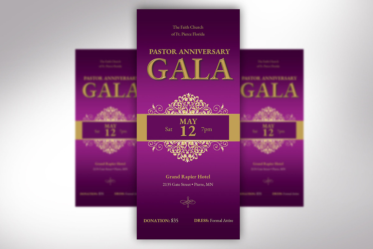Pastor Anniversary Gala Ticket Word, a Card Template by Four C Graphic, image size:1200x800