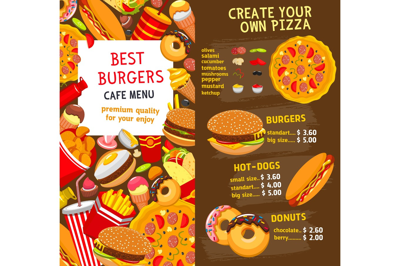 Vector fast food menu price template, a Food Illustration by Vector ...