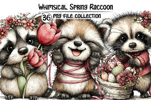 Whimsical Spring Raccoon Clipart, an Illustration by Dream Creation