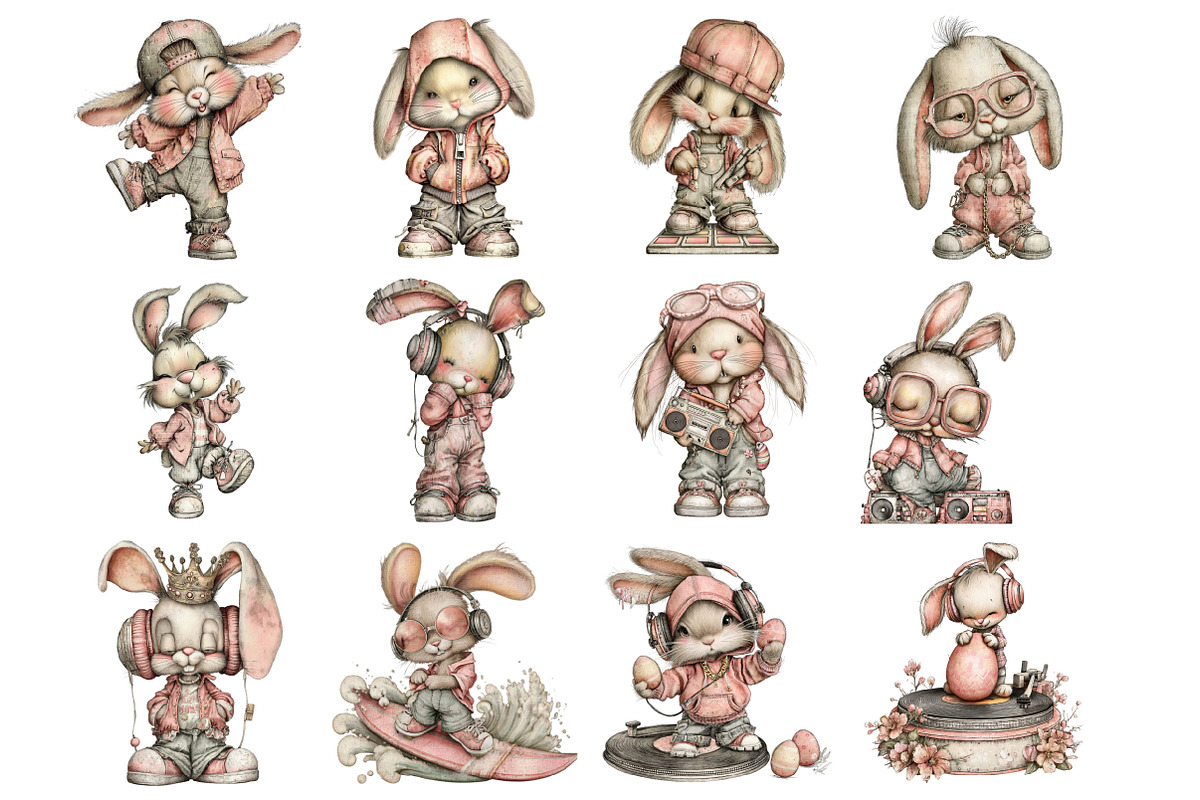 Easter Hip Hop Bunny Clipart, an Illustration by Design Market (Photo 3 of 3)