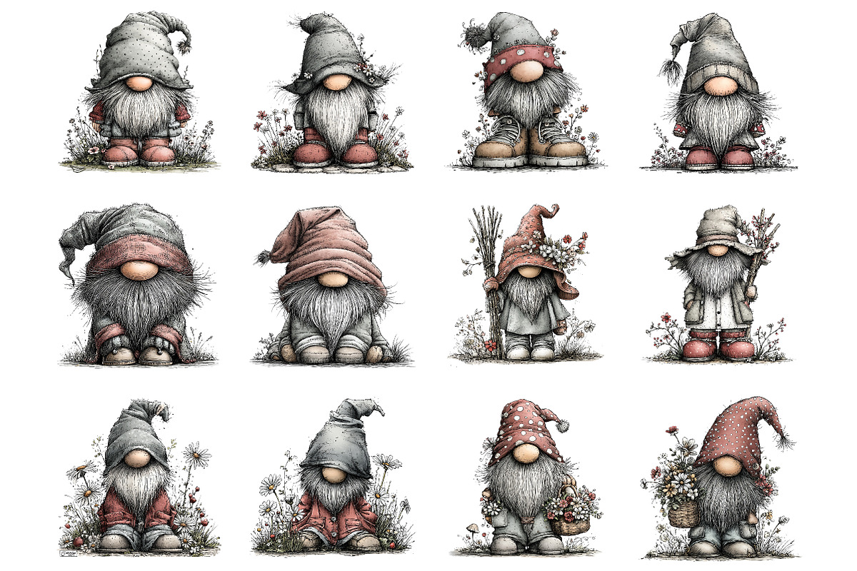 Whimsical spring gnome clipart, an Illustration by SinaCreation (Photo 2 of 11)