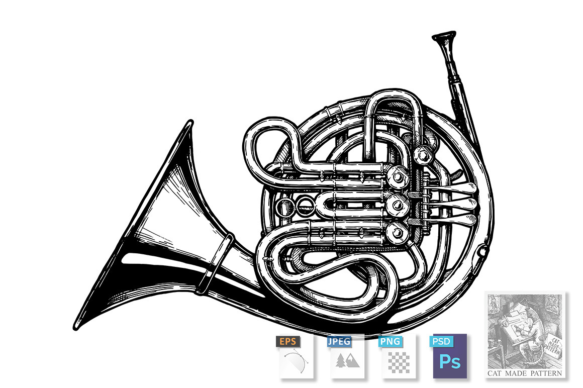 French Horn by Catmadepattern | Creative Market