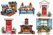 Watercolor Christmas Home Clipart, an Illustration by Canvas Craft (Thumbnail 3 of 8)