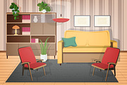 Retro interior, living room, a Decorative Illustration by Good Studio (Thumbnail 4 of 12)