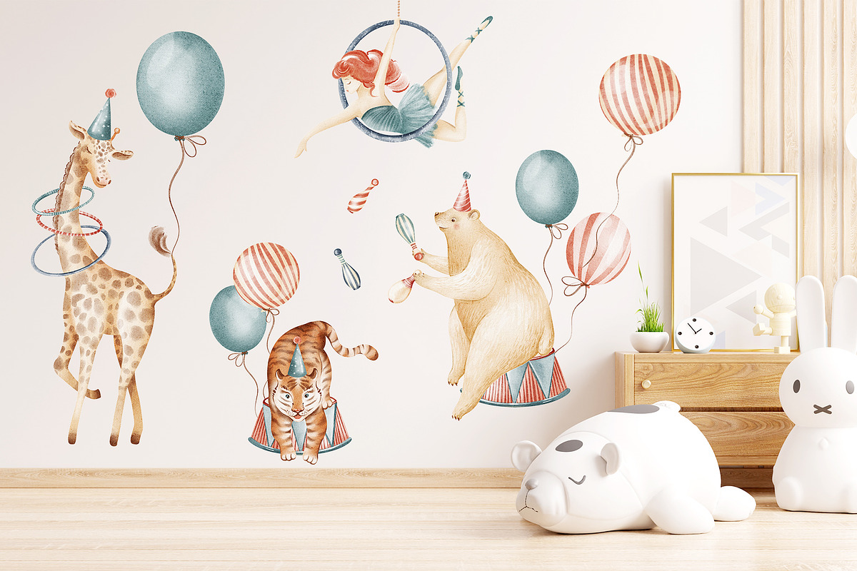 Cute Circus Watercolor Clipart Set, an Animal Illustration by LenArt (Photo 5 of 18)