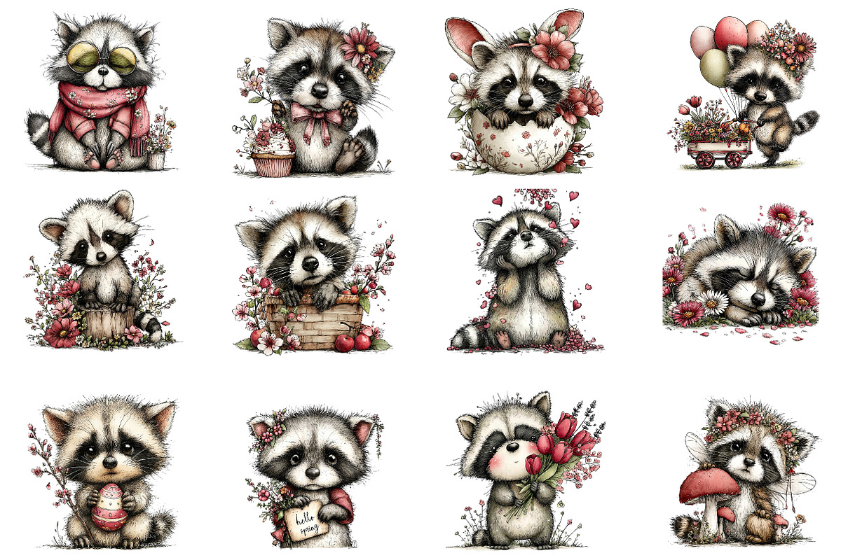Whimsical Spring Raccoon Clipart, an Illustration by Dream Creation (Photo 2 of 6)