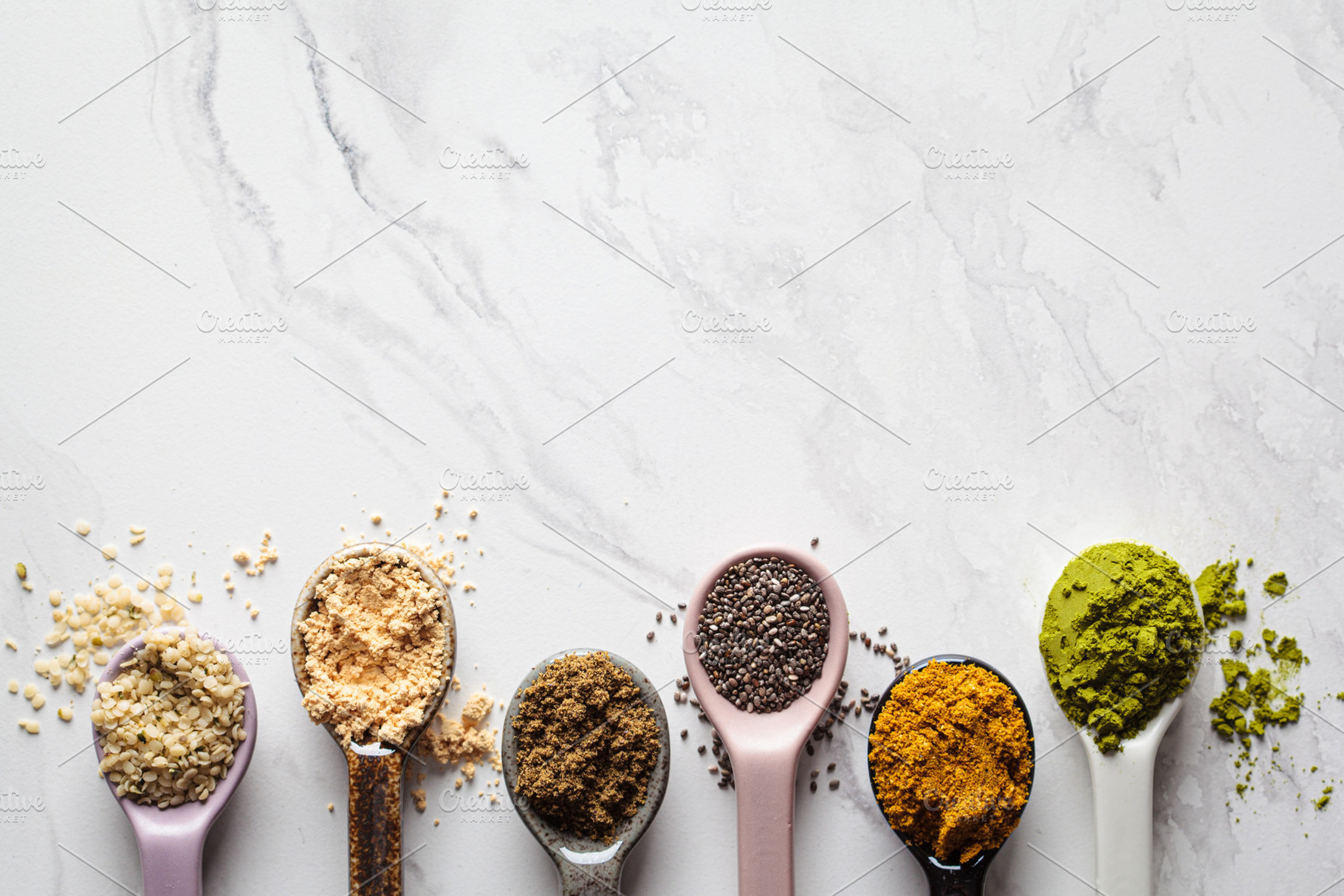 Super food powders in spoons, a Food & Drink Photo by vaaseenaa