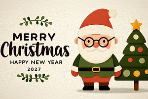 Cute Santa Christmas and New Year 2027 Greeting Card Illustratio, a Holiday Photo by José Manuel Gelpi