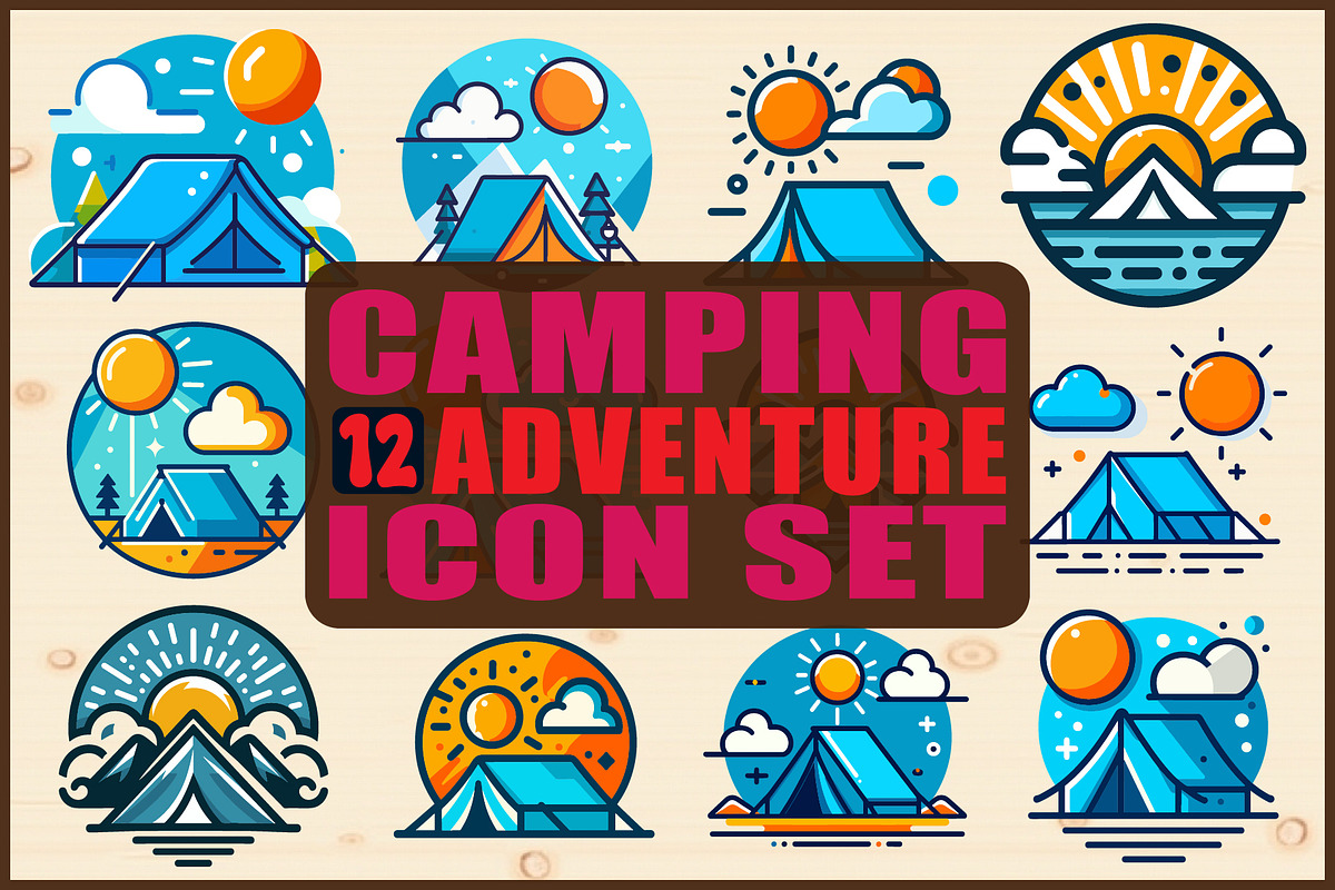 Camping Adventure Icon Set, an Object Graphic by Designs_River (Photo 1 of 13)