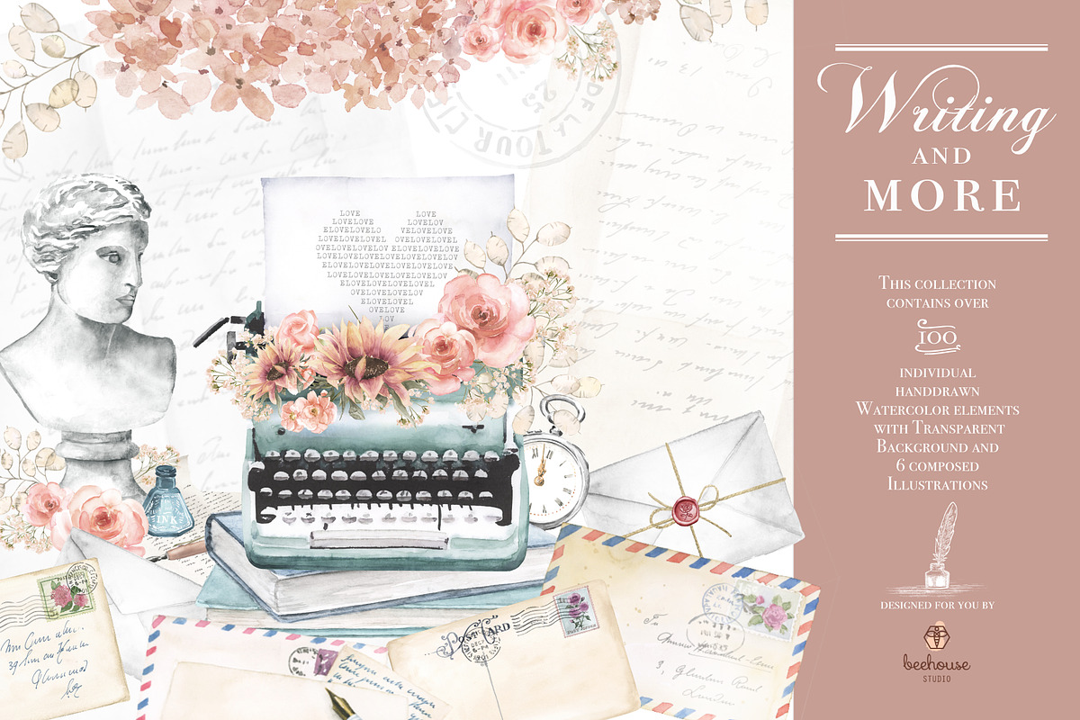 Watercolor Writing elements & more, a Work Illustration by beehouse studio (Photo 1 of 8)