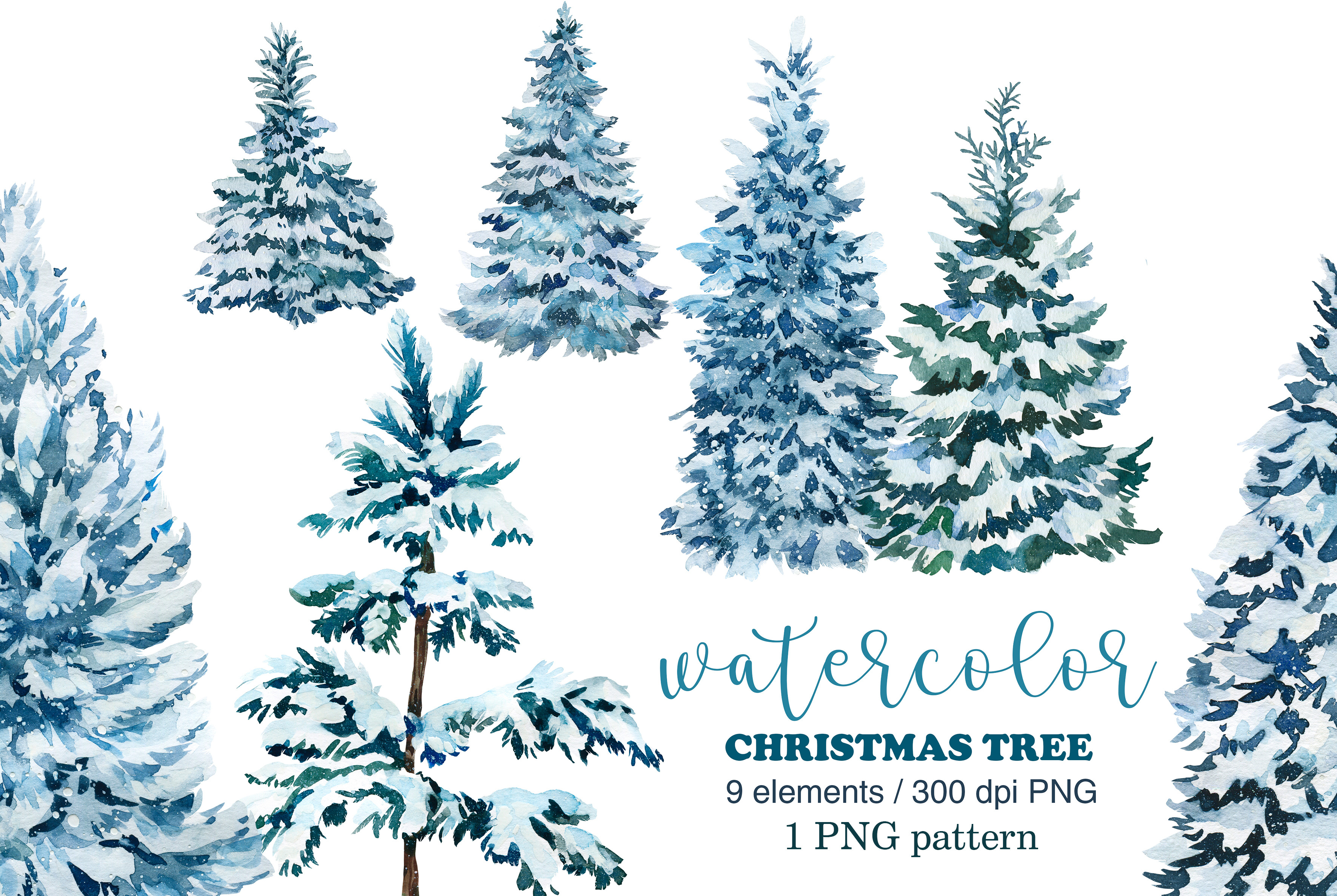 Watercolor Snowy Pine Tree clipart PNG