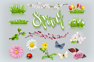 Spring Set. 3d Vector Icon