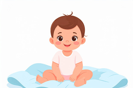 Illustration of a smiling expresive eyes baby girl sitting on a, a Person Illustration by DanFLCreativo