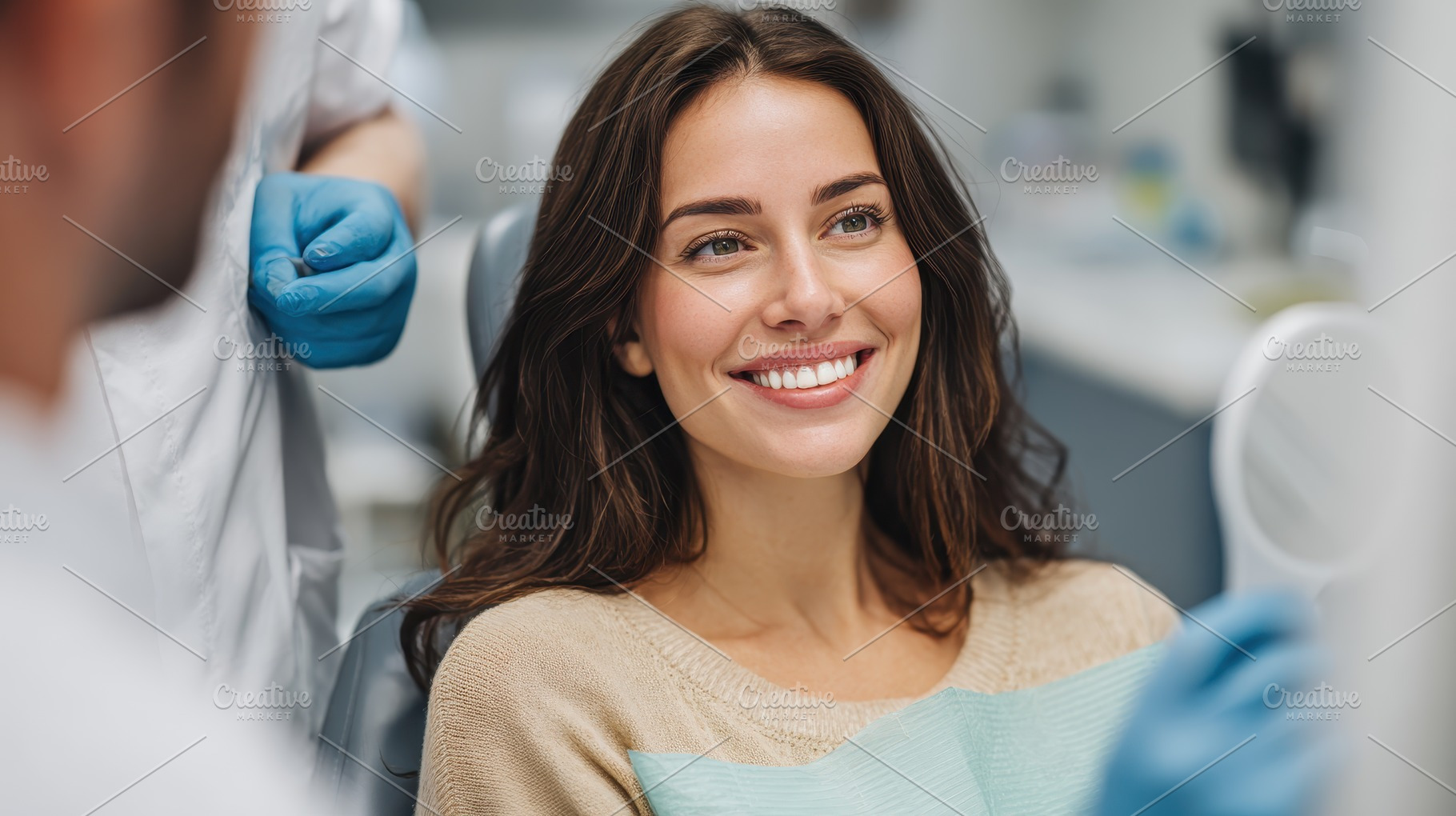 Happy woman at the dentist smiling b, a Photo by Pixeness Studio