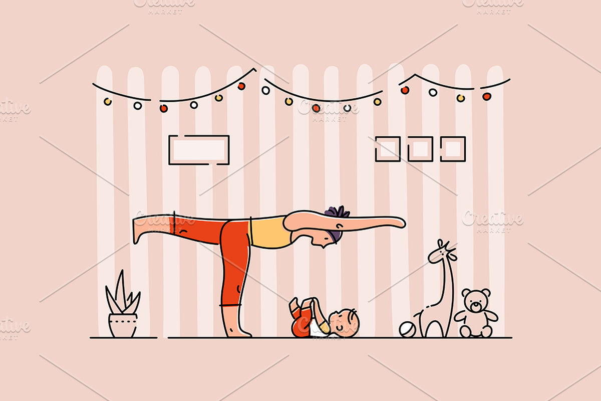 Yoga with kids illustration set, a Healthcare Illustration by tetiana.svirska (Photo 2 of 4)