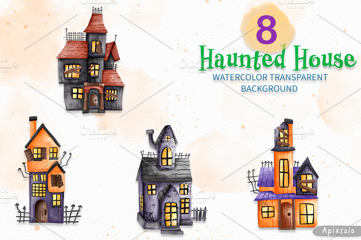 Haunted House Halloween Clipart, a Decorative Illustration by Apixsala (Photo 4 of 14)