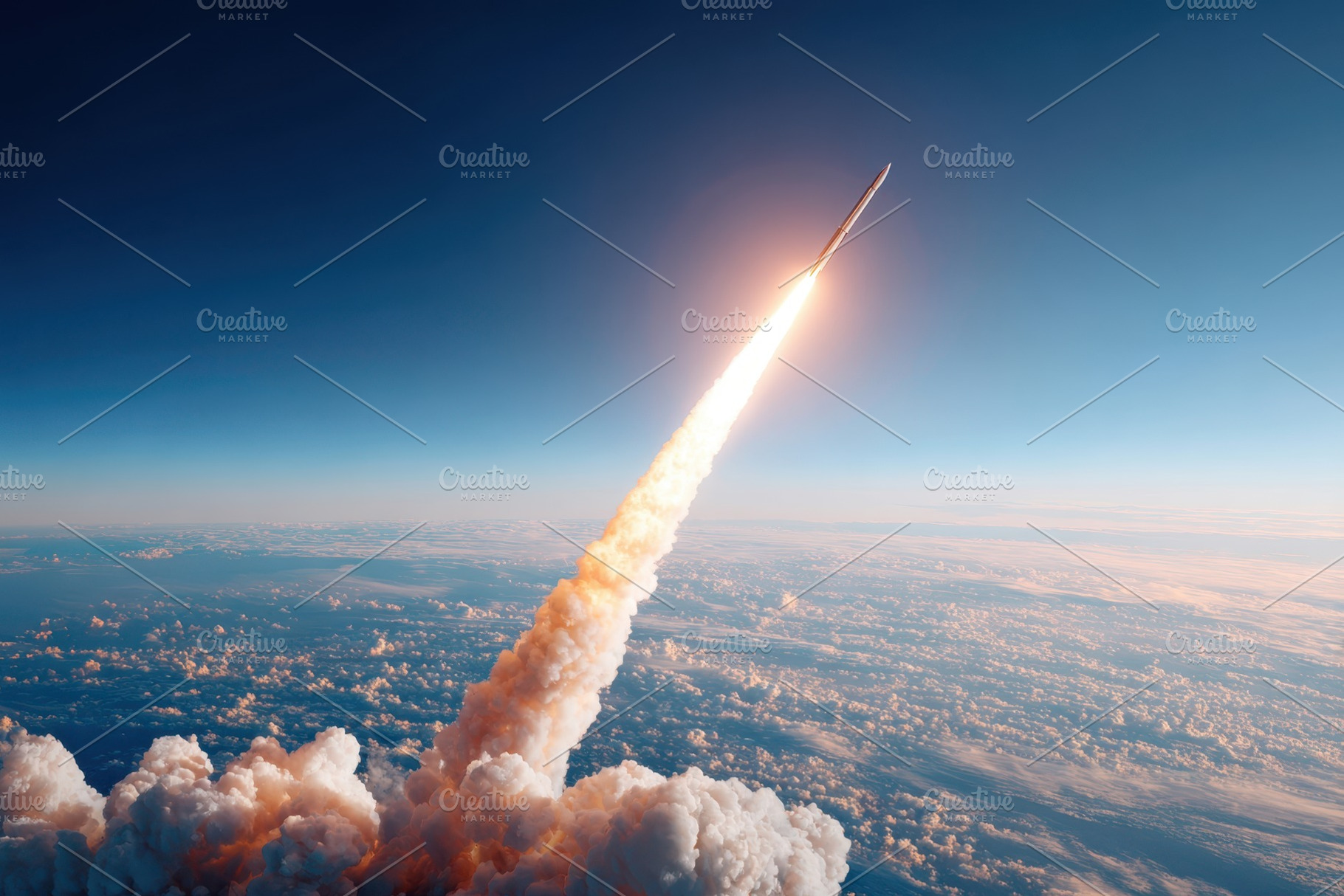 Rocket ascending into space with fiery plume, a Technology Photo by AlyaAnd