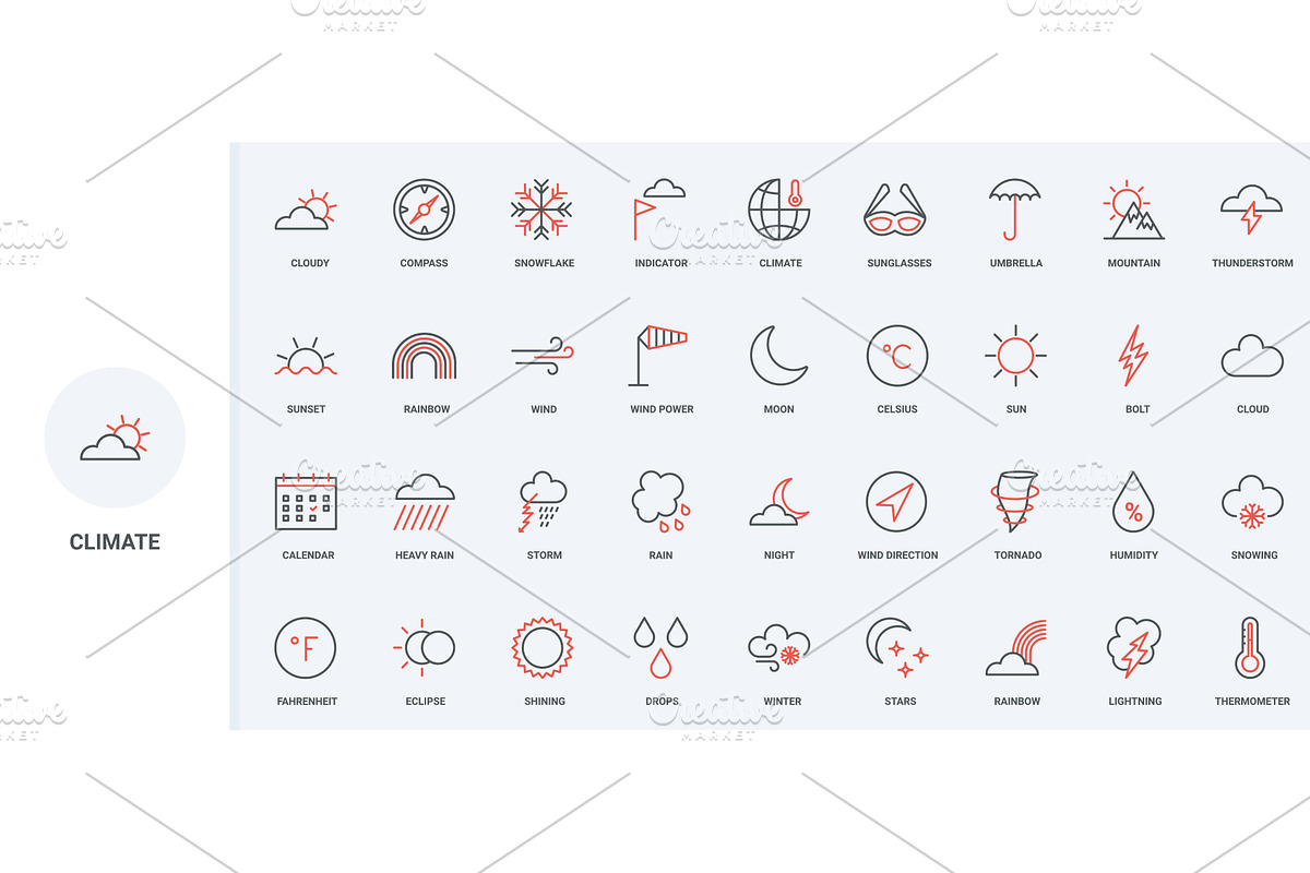 Weather forecast climate hot icons, an Object Illustration by Lemberg Vector