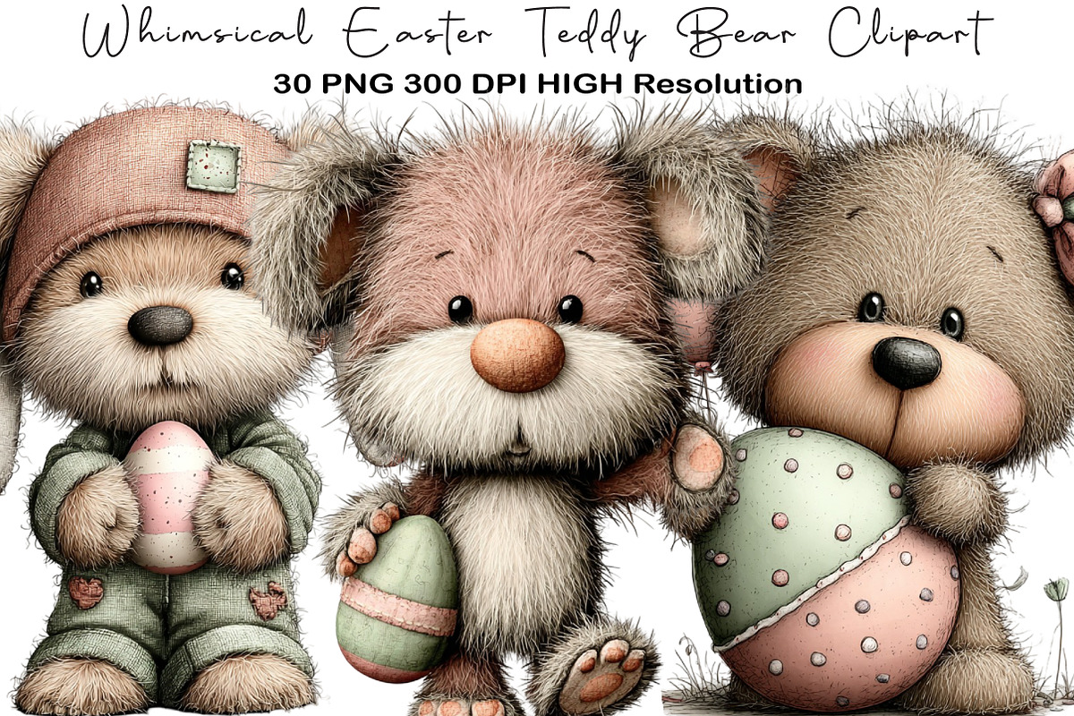 Whimsical Easter Teddy Bear Clipart, an Illustration by Black Bird Studio (Photo 1 of 5)
