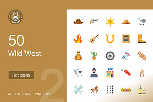 50 Wild West Flat Multicolor Icons, an Icon by IconBunny