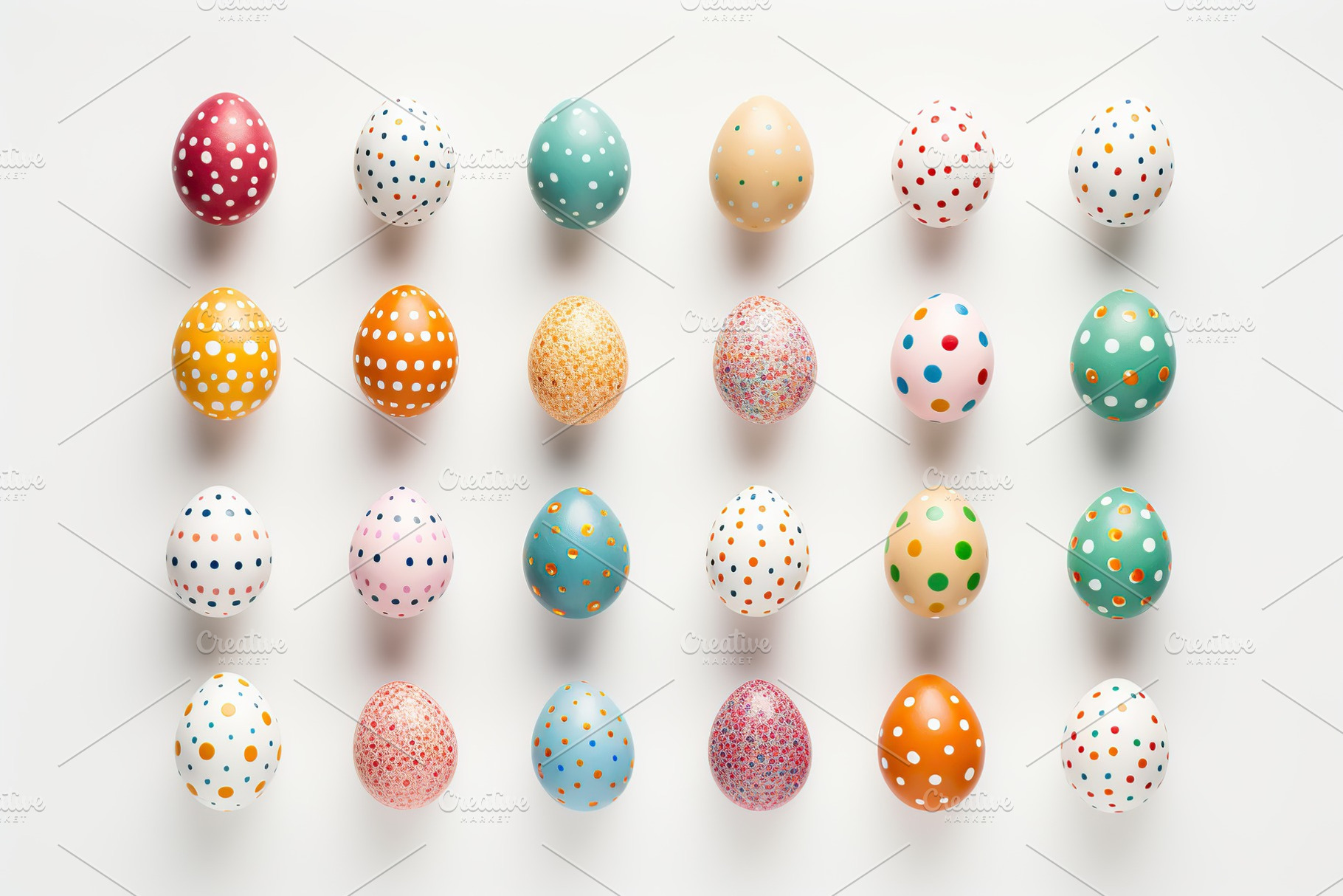 Colorful easter eggs on white background, a Holiday Photo by AlyaAnd