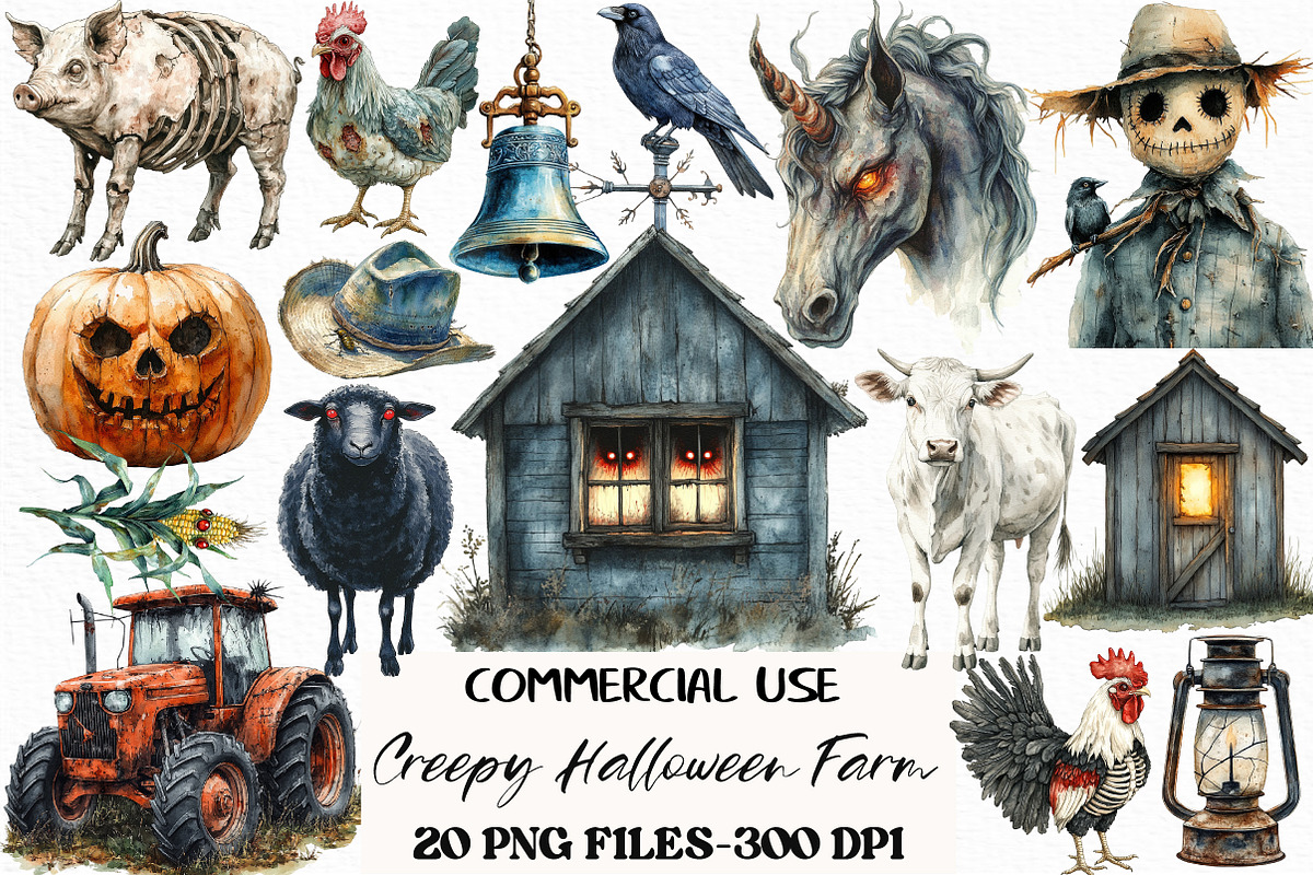 Creepy Halloween Farm Clipart Bundle, an Illustration by Craft Nest (Photo 1 of 5)