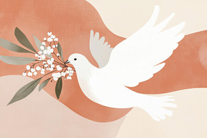 Chrismation symbol dove with floral lilies of the valley branch, a Photo by Dvoevnore photos