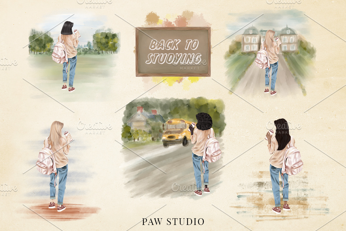Back To School Clipart Autumn Girl, an Education Illustration by PawGraphic (Photo 5 of 10)