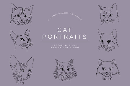 Hand Drawn Cat Portrait Bundle