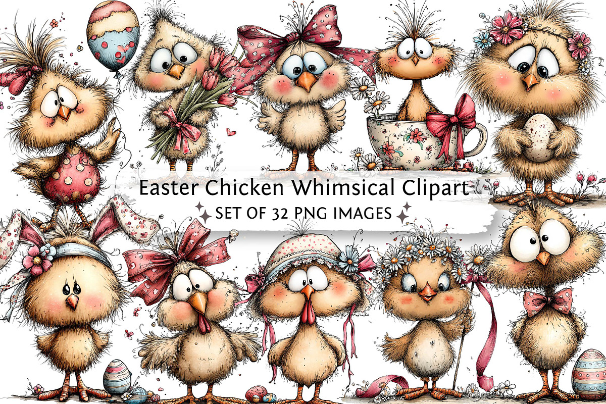 Easter Chicken Whimsical Clipart, an Illustration by DreamPrint404 (Photo 1 of 6)