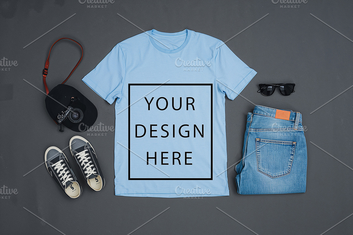T-Shirt Mockup - Sky Blue Edition, a Shirt Mockup by ForhadGFX (Photo 3 of 12)