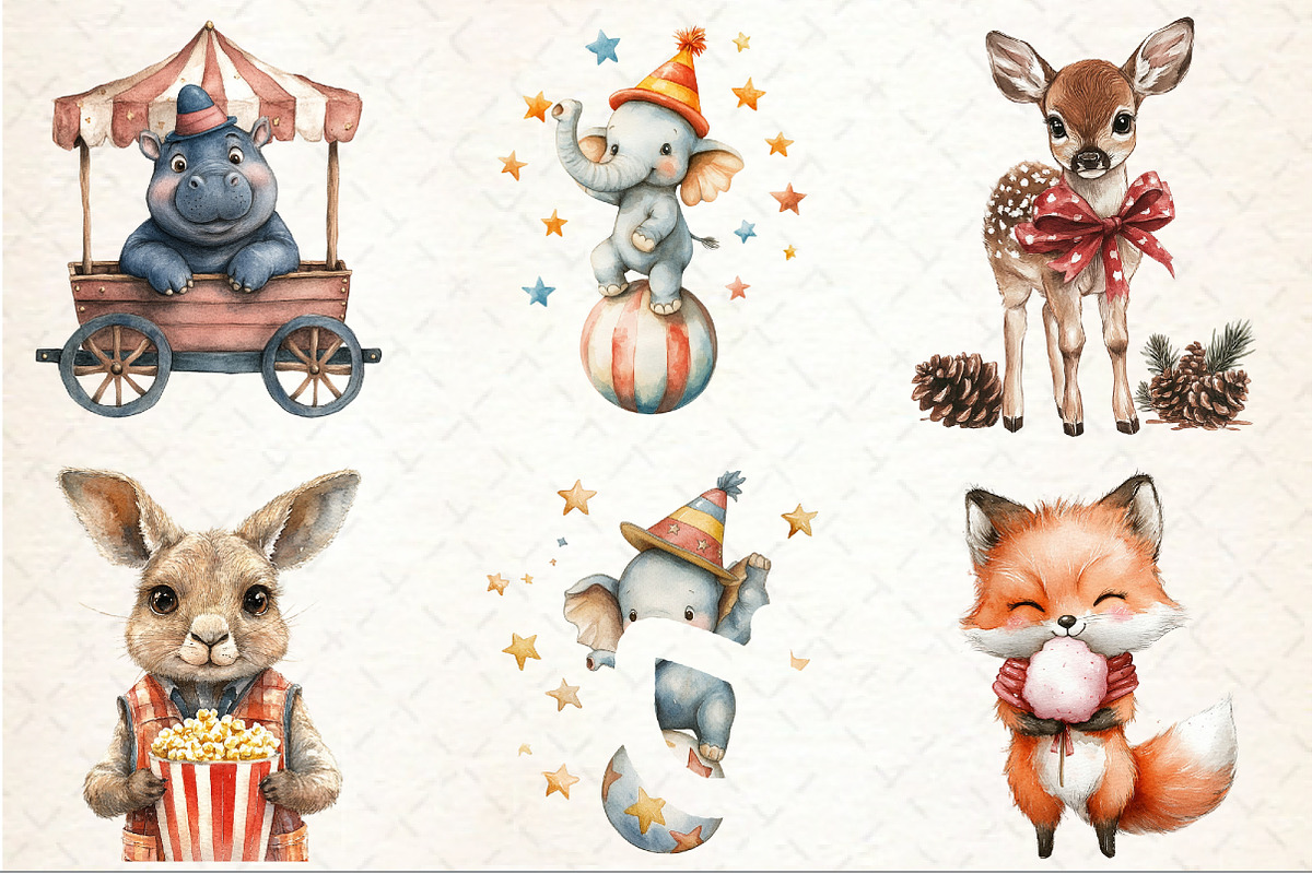 Watercolor Cute Baby Circus Animals, an Illustration by Rose Art (Photo 3 of 7)