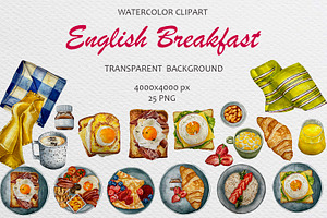 English Breakfast Food Watercolor
